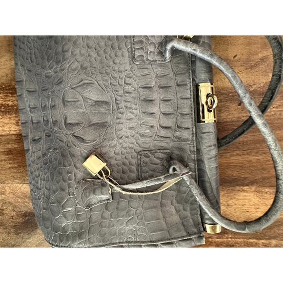 Women's Gray Genuine Leather Stamped Alligator Borse En Pelle Satchel Bag - Picture 3 of 10